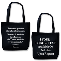Eco Friendly Tote With Quote"The Value Of Volunteers"